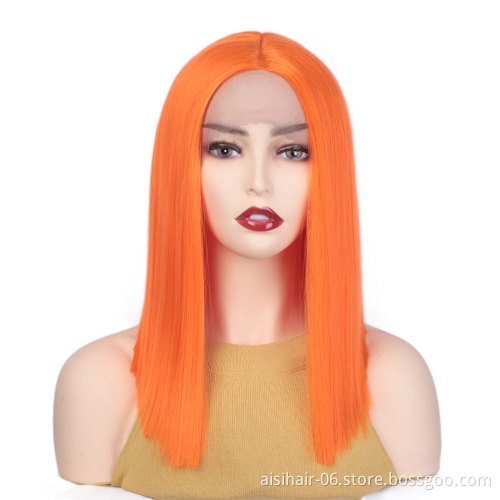 Aisi Beauty Hot Selling Supplier Shoulder Length Silky Straight Middle Part Yellow Synthetic Hair For Black Women Lace Front Wig